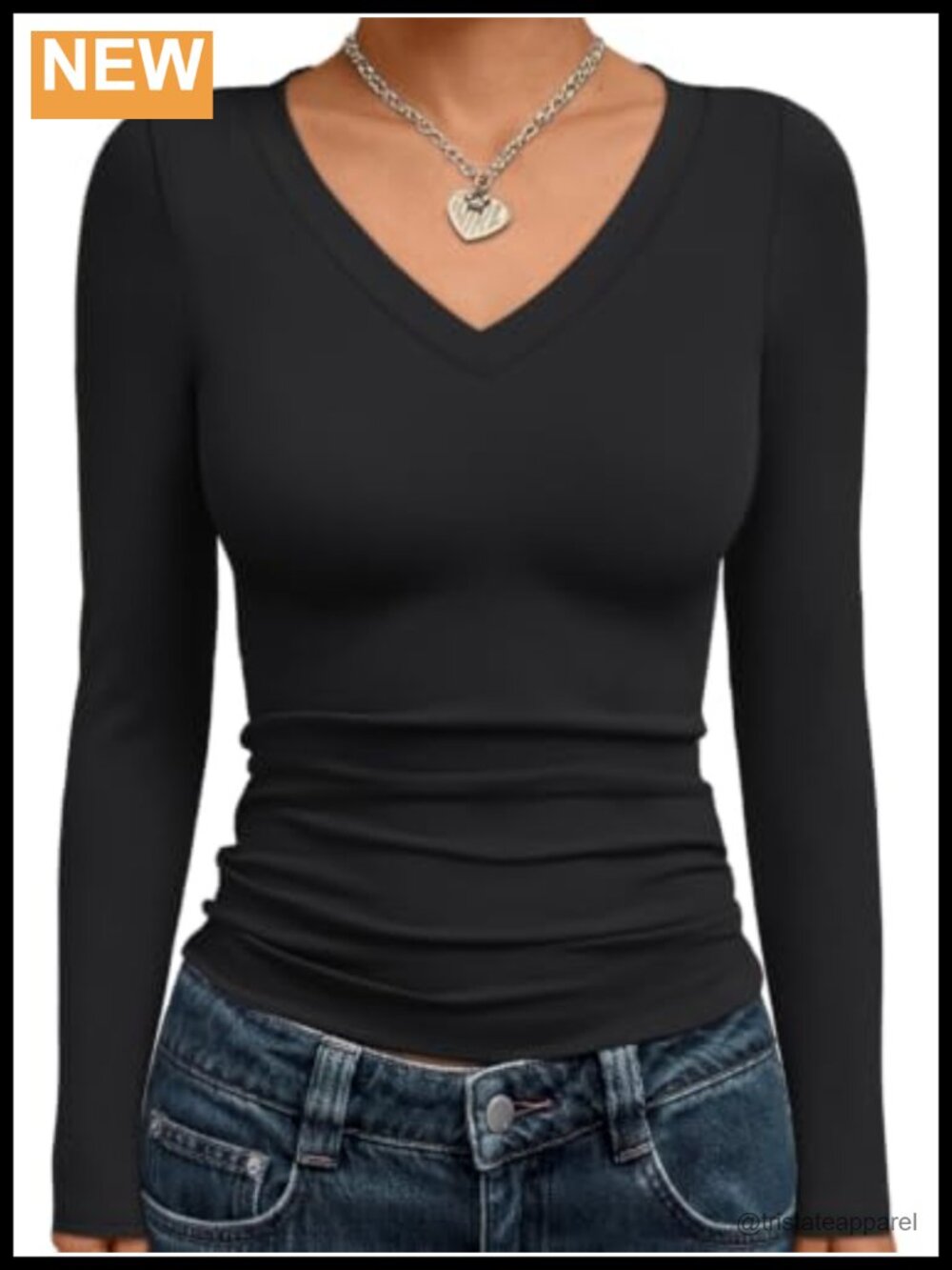 Trendy Queen Womens Long Sleeve V Neck Fitted Crop Top Y2K Basic Shirt